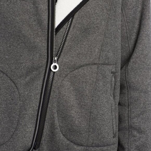 Lole Asymmetrical Zip Front Gray Fleece Light Hooded Jacket - Picture 3 of 15